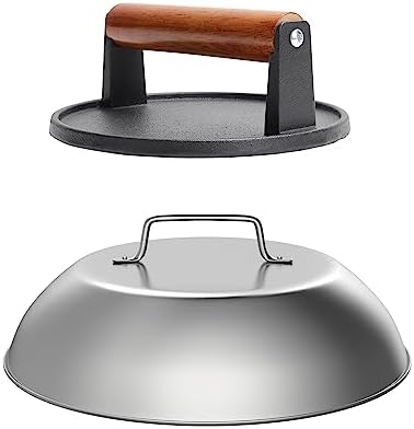 Round Griddle Basting Cover Dome&Cast Iron Burger Press by SafBbcue
