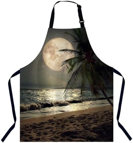 Tropical Beach Palm Tree With Full Moon Starry Night Waterproof Apron Kitchen by Unknown