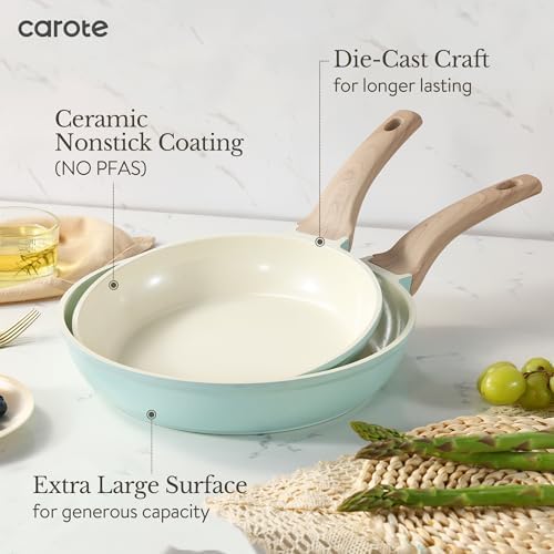 CAROTE 21pcs Ceramic Cookware Sets, Pots and Pans Set Blue - Image 3
