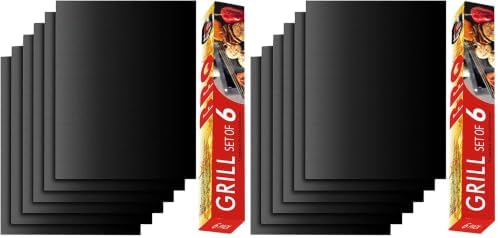 Grill Mat Set of 6+6-100% Non-Stick Reusable Mats by Renook