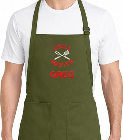 Personalized BBQ Apron with Name – Custom Embroidered Grill Apron by PLACE4PRINT