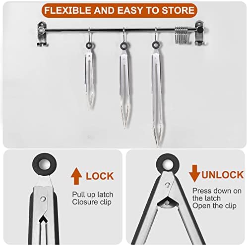 9 Pieces Stainless Steel Kitchen Tongs Grilling Locking Cooking Tongs Non-Slip - Image 3