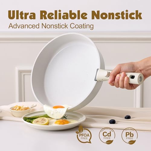 SENSARTE 17 Piece Nonstick Detachable Handle Pots and Pans Set White - Image 4