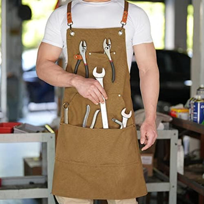 Aoomzoon Canvas Aprons for Men Women, Heavy Duty BBQ Apron - Image 4