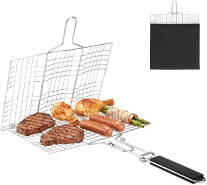 Fish Grilling Basket, Folding Portable Stainless Steel BBQ Grill Basket by TQEONKL