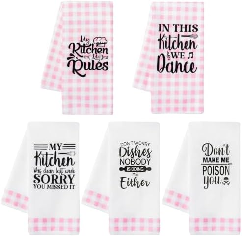 R HORSE 5 Pack Funny Pink Check Kitchen Dish Towels by RHORSE