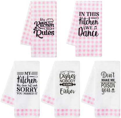 R HORSE 5 Pack Funny Pink Check Kitchen Dish Towels by RHORSE