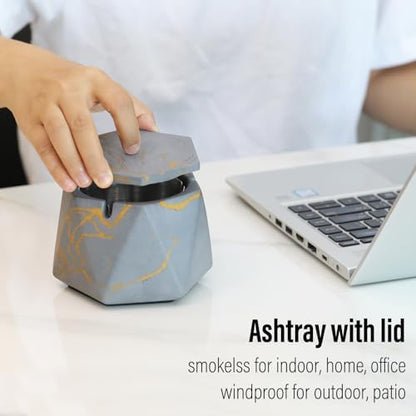 FREELOVE Concrete Ashtray with Lid & Stainless Steel Ashtrays - Image 3