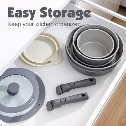 SENSARTE 24 Piece Ceramic Detachable Handle Pots and Pans Set Gray - Image 3