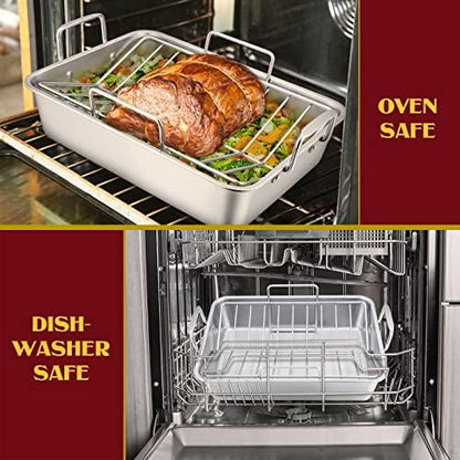 E-far 14 x 10.6 Inch Roasting Pan, Stainless Steel Turkey Roaster - Image 7