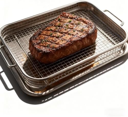 Steak Resting Rack with Drip Tray, 16 x 12 in Steel Pan Set by Unknown