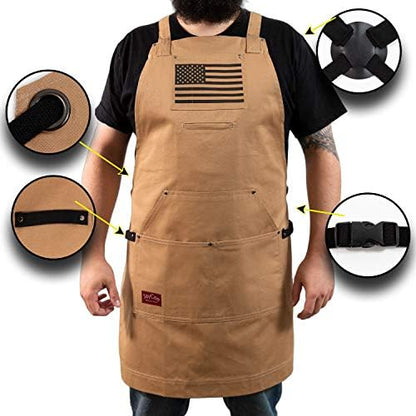 JayCee Apron for BBQ, Hobby and Workshop, 5 Pockets, Cross-Back, 2 Tool/Towel - Image 2