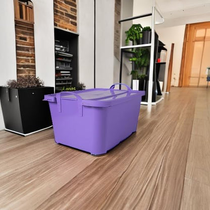 Life Story 12 Pack Light Duty Stackable Storage Bin, 55 Quart Home Organizer, Versatile Lightweight Locking Bins with Carrying Handles, Purple