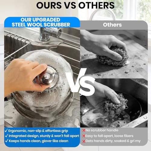 Steel Wool Scrubber with Handle, Stainless Steel, 5 Pack, - Image 5