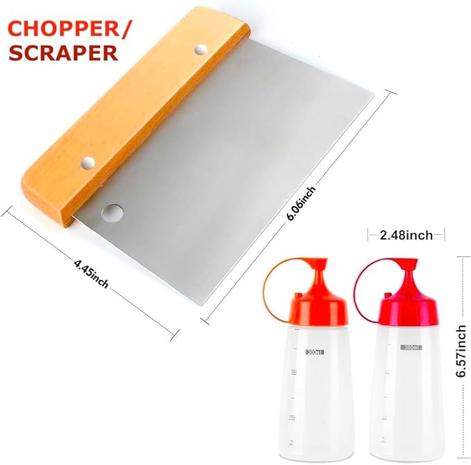 7 Piece Stainless Steel Spatula Set-Burger Flipper-4 Spatulas, Chopper, Scraper, + 2 Bottles-for BBQ Grill Flat Top Blackstone