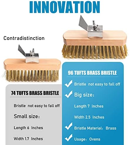 Pizza Oven Brush 7 Inch Brass Bristles Replacement Brush Head and Scraper - Image 3