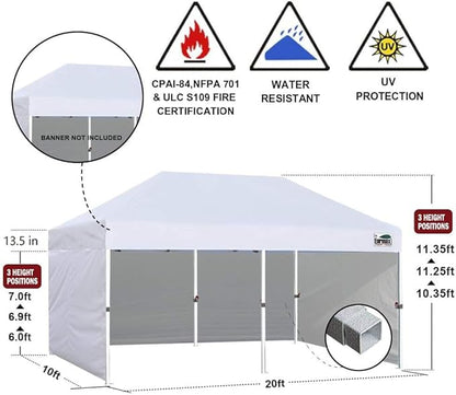 Eurmax USA 10'x20' Pop-up Canopy Tent Commercial Instant Canopies with 4 Removable Zipper End Side Walls and Roller Bag, Bonus 6 SandBags(Purple)