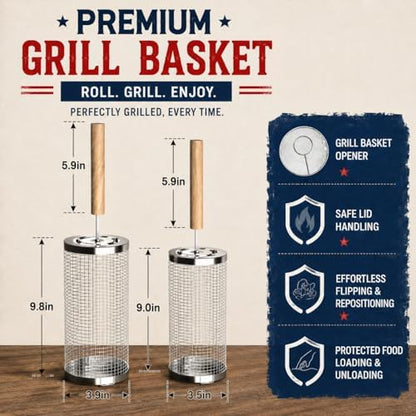 Rolling Grill Basket 2-Pack 304 Stainless Steel Net - Image 3