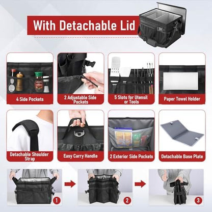 FANGSUN Grill Caddy with Lid, Foldable BBQ Caddy with Paper Towel Holder - Image 3