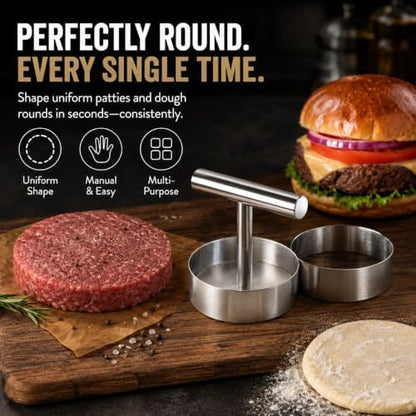 Manual Burger Patty Press, Stainless Steel Burger Patty Maker, Hamburger Press - Image 2