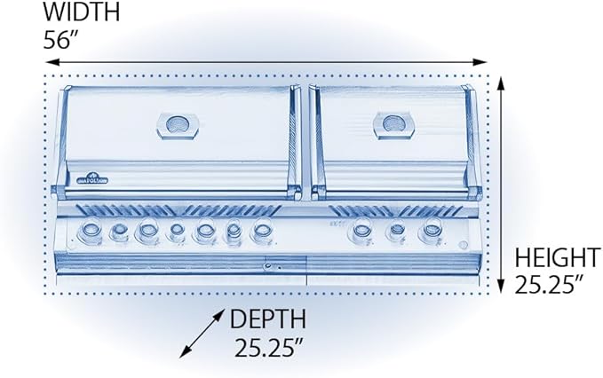 Napoleon BIPRO825RBINSS-3 Built-in Prestige PRO 825 RBI Natural Gas Grill Head, sq.in. + Infrared Infrared Bottom andRear Burner, Stainless Steel