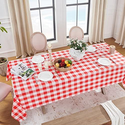 Softalker Gingham Checkered Tablecloth Rectangle - Outdoor Waterproof Buffalo Plaid Table Cloth, Stain Resistant Washable Table Cover for Picnic, Camping - Red and White, 2 Pack - 60 x 102 Inch