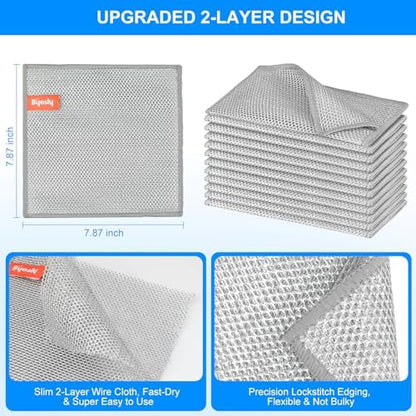 Non-Scratch Silver Mesh Dish Cloths, 12+1 Pack 2-Layer Metallic Fiber Cleaning - Image 3