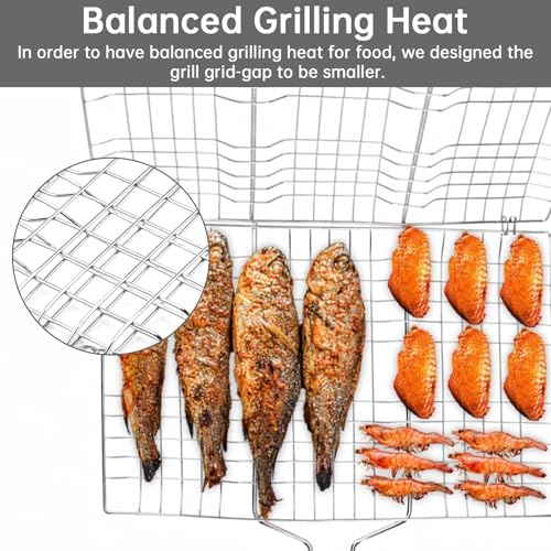 Fish Grilling Basket, Folding Portable Stainless Steel BBQ Grill Basket - Image 3