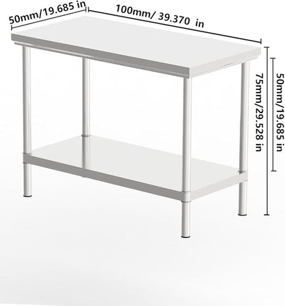Stainless Steel Commercial Kitchen Prep Table, 39x20 Inch, NSF Work Table with Undershelf, 5-Layer Wire Drawing Process, Easy Installation (39IN*20IN*30IN*Double-Deck Workbench)