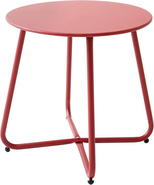 Patio Small Side Table Waterproof Round Metal Steel Weather Resistant Portable Outdoor and Indoor End Table for Garden Balcony Yard, Red