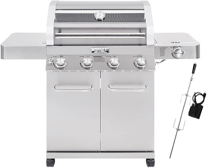 Monument Grills Larger Convertible 4-Burner Natural Gas Grill Stainless Steel Cabinet Style Propane Grills with Rotisserie Kit(2 items)