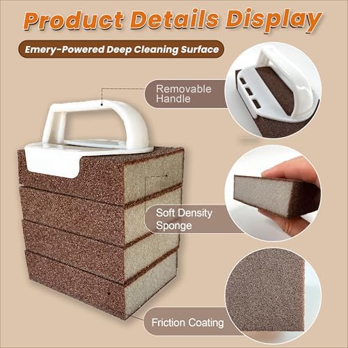 8 Pack Carborundum Sponge with 2 Handles–High Density Emery Sponge Scrubber - Image 5