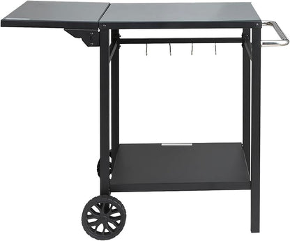 VEVOR Outdoor Grill Dining Cart with Double-Shelf, BBQ Movable Food Prep Table, Multifunctional Foldable Iron Table Top, Portable Modular Carts for Pizza Oven, Worktable with 2 Wheels, Carry Handle