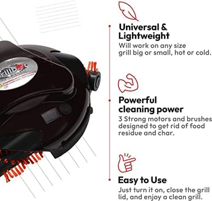 Grillbot Automatic Grill Cleaning Robot with Nylon Brushes, BBQ Grill Cleaner, Grill Brush, Grill Scraper, BBQ Accessories (Black Grillbot)