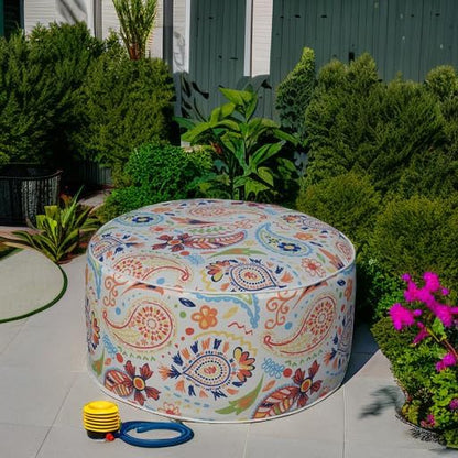 Kozyard Inflatable Ottoman Stool - Portable Round Pouf for Indoor/Outdoor Use - Perfect Small Foot Rest or Seating for Kids and Adults - Ideal for Camping or Home (Abstract Warm)