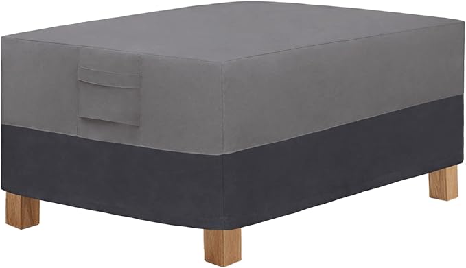 Easy-Going Patio Coffee Table Cover Small Outdoor Rectangular Furniture Ottoman Table Cover, UV Resistant Waterproof (48" Lx28 Wx16 H, Gray/Dark Gray)