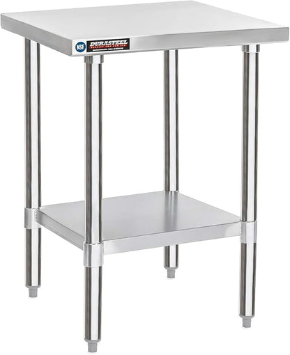 DuraSteel 30x24 Stainless Steel Work Table - NSF Commercial Prep Metal Table - Outdoor Pizza Oven Stand w/Under Shelf - Kitchen Island Laundry Utility Garage Microwave Stand Large Rolling Storage Cart