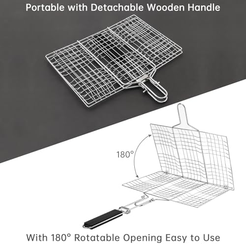 Fish Grilling Basket, Folding Portable Stainless Steel BBQ Grill Basket - Image 6