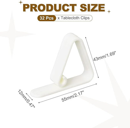 uxcell 32 Pack Plastic Tablecloth Clips, Table Cloth Cover Clamps Windproof Holder Clips 2.17" x 1.69" for Home Party Picnic Wedding Camping Dining Tables, White