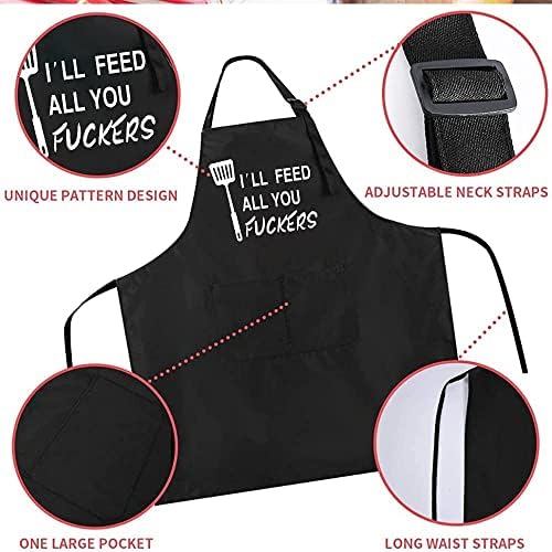 Rosoz Funny Black Chef Aprons for Men BBQ Grill Kitchen Cooking Aprons - Image 3