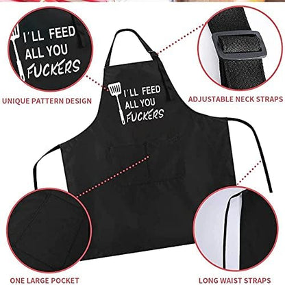Rosoz Funny Black Chef Aprons for Men BBQ Grill Kitchen Cooking Aprons - Image 3