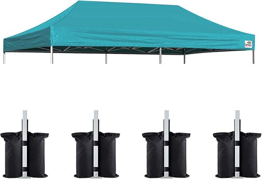 Eurmax USA 10x20 Pop Up Canopy Replacement Canopy Tent Top Cover, Instant Canopy Top Cover ONLY, Choose 30 Colors,Bonus 4PC Pack Weight Bag (10x20, Turquoise)