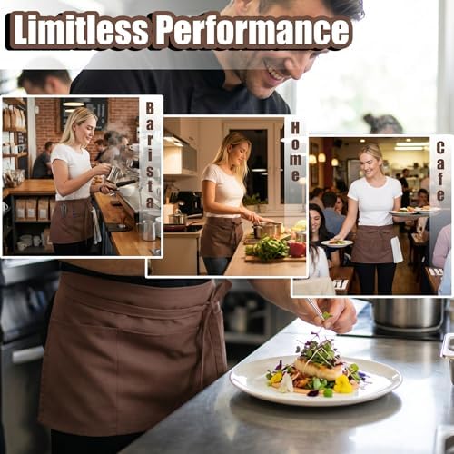 TOSHE Waist Apron 3 Pockets Waterdrop Resistant Cotton Server - Image 5