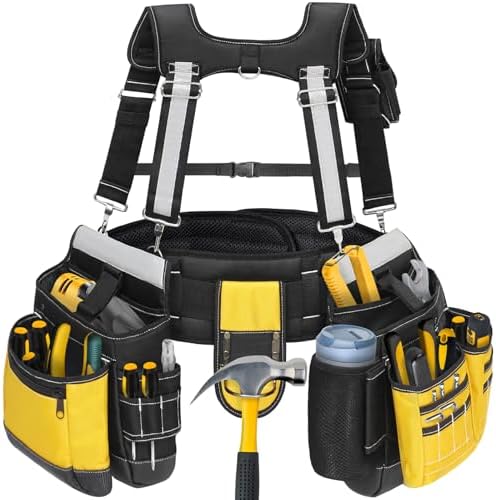 Tool Belt with Suspenders for Men, Heavy Duty Construction Tool Belt with 32 by TooCust