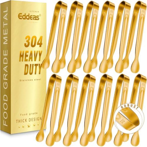 12 PCS Small Serving Tongs, Stainless steel Small Kitchen Tiny Food Tongs by Eddeas