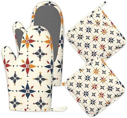 Colorful Line Flowers Oven Mitts and Pot Holders Sets of 4, Heat Resistant by Unknown