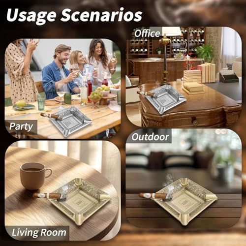 Cigar Ashtray 4 Slots Metal Large Cigarettes Ashtray - Image 5