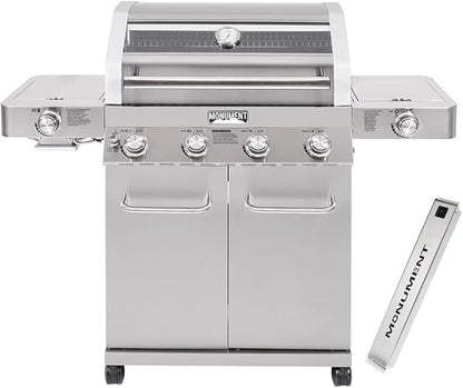 Monument Grills Larger 4-Burner Propane Gas Grills Stainless Steel Cabinet Style with Infrared Side Sear Burners & Side Burners with Smoke Box(2 items)