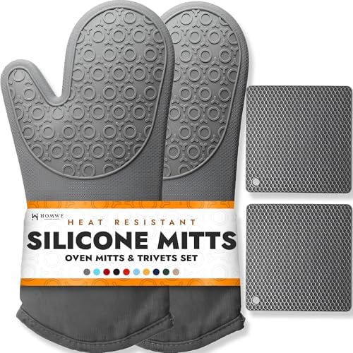BPA-Free Soft Silicone 4 Piece Oven Mitts & Trivets Set by HOMWE