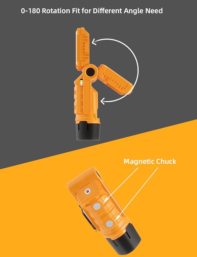 VTEK Rechargeable LED Work Light with Magnetic Base & Hanging Hook Mechanic Portable Working Light for Car Repairing,Home Using,Barbecue,Outdoors (Yellow)